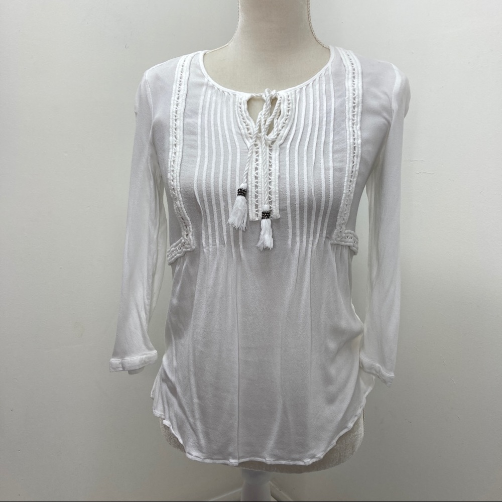 Pale Sky Stitch Fix White Tassel Blouse  Size XS